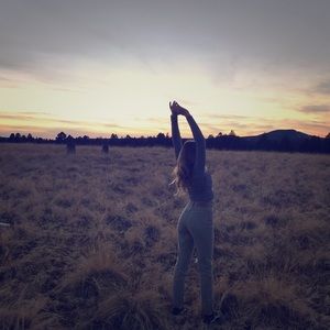 High waisted green gray pants